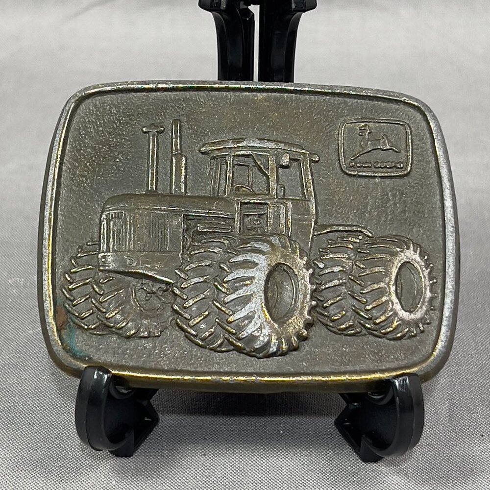 Vtg John Deere 8630 Tractor Metal Belt Buckle Brass Tone Farmer Equipment Logo